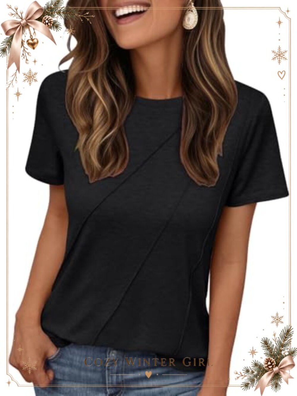 Women's Summer Short Sleeve Pleated Crewneck Casual T-Shirt Blouse